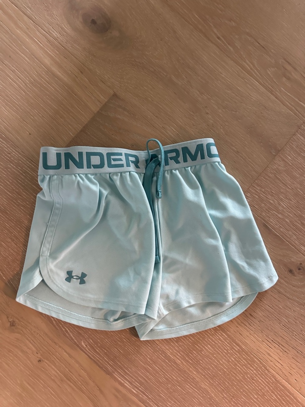 Under Armour Women's Aqua Athletic Shorts with Logo Waistband